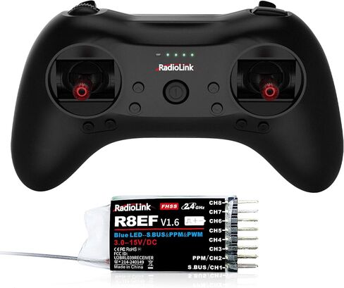 Radiolink T8S 8 قنوات 2.4 جيجا هرتز RC جهاز إرسال واستقبال R8EF RX، جهاز التحكم عن بعد وجهاز التحكم المدمج في بطارية قابلة للشحن للرباعية/الطائرة/السيارة/القارب والمزيد (الوضع 2 اليد اليسرى) in Saudi Arabia