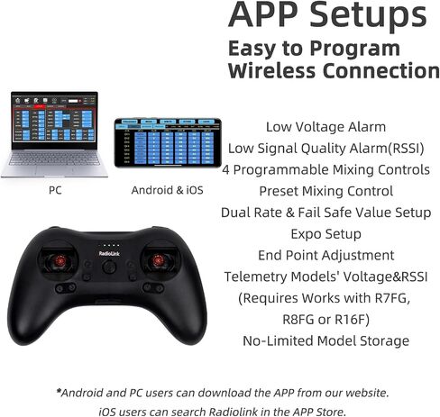 Radiolink T8S 8 قنوات 2.4 جيجا هرتز RC جهاز إرسال واستقبال R8EF RX، جهاز التحكم عن بعد وجهاز التحكم المدمج في بطارية قابلة للشحن للرباعية/الطائرة/السيارة/القارب والمزيد (الوضع 2 اليد اليسرى) in Saudi Arabia