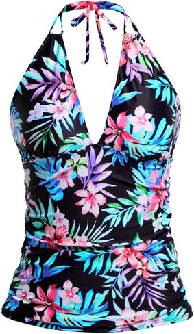 Yonique Women's Halter Tankini Top No Bottom V Neck Swim Top Tummy Control Bathing Suit Top in Kuwait