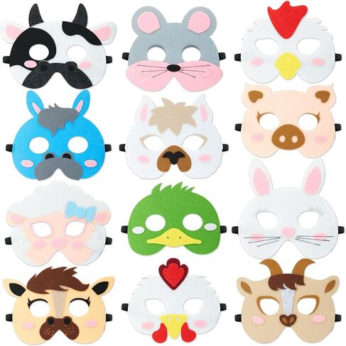 BLUE PANDA 12 Pack Felt Animal Masks for Kids, Jungle Safari Party Favors for Birthday (7x7.2 in) in Saudi Arabia