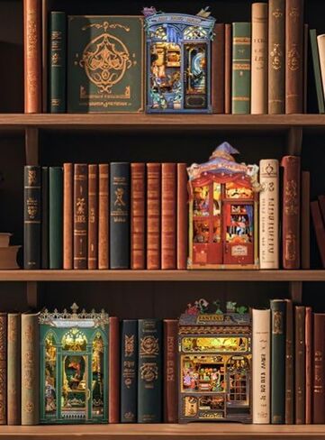 كيوت بي مجموعة زوايا الكتب التي تصنعها بنفسك مع مقاومة للغبار، مجموعة مصغرة لرف الكتب ذاتية الصنع، حامل للكتب، نموذج بناء الإبداع، مجموعة ديكور زقاق مع ضوء LED (صيدلي سحري) in Kuwait