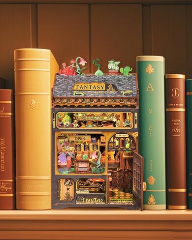 كيوت بي مجموعة زوايا الكتب التي تصنعها بنفسك مع مقاومة للغبار، مجموعة مصغرة لرف الكتب ذاتية الصنع، حامل للكتب، نموذج بناء الإبداع، مجموعة ديكور زقاق مع ضوء LED (صيدلي سحري) in Kuwait