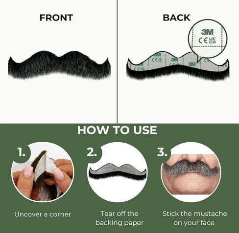 Mustaches Self Adhesive Fake Mustache, Novelty, Rocking Grandpa's False Facial Hair, Costume Accessory for Adults, Black Lustrous Color in Kuwait
