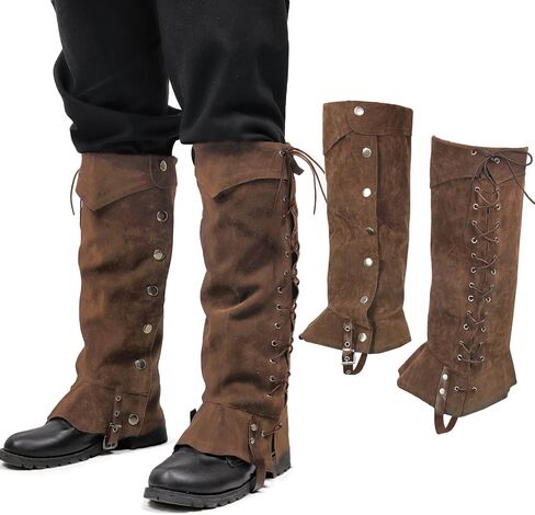 KUOIN Medieval Leg Covers Pirate and Renaissance Faux Leather Steampunk Costume for Boots (Brown) in Saudi Arabia