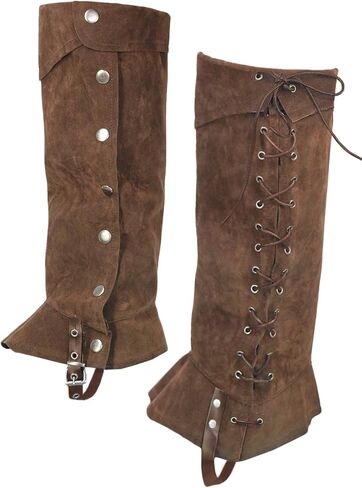 KUOIN Medieval Leg Covers Pirate and Renaissance Faux Leather Steampunk Costume for Boots (Brown) in Saudi Arabia