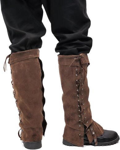 KUOIN Medieval Leg Covers Pirate and Renaissance Faux Leather Steampunk Costume for Boots (Brown) in Saudi Arabia