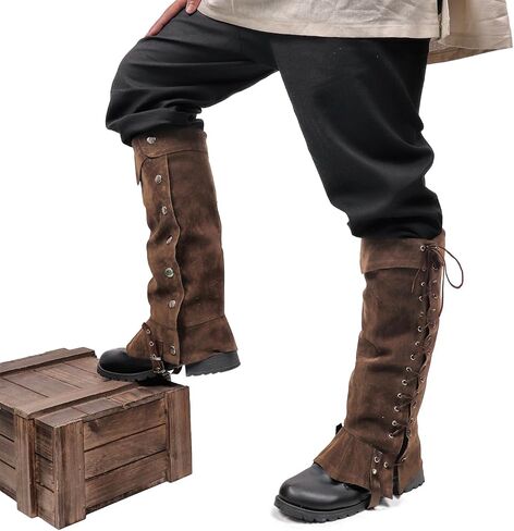 KUOIN Medieval Leg Covers Pirate and Renaissance Faux Leather Steampunk Costume for Boots (Brown) in Saudi Arabia