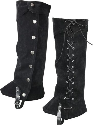 KUOIN Medieval Leg Covers Pirate and Renaissance Faux Leather Steampunk Costume for Boots (Brown) in Saudi Arabia