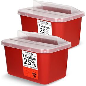 منتجات أوكريدج حاوية كبيرة للأدوات الحادة للاستخدام المنزلي والمهني سعة 1 جالون (3 عبوات)، التخلص من الإبرة والمحاقن من المخاطر البيولوجية، غطاء منبثق، معتمد من مراكز السيطرة على الأمراض (CDC) in Kuwait