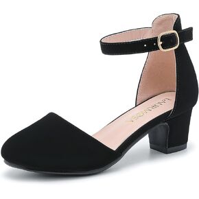 LAURMOSA Girls Dress Shoes Closed Toe Chunky Heels Ankle Strap Wedding Party Pump Shoes in Saudi Arabia