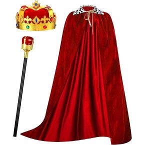 Cindeer 3 Pieces Men King Cape Costume Set Medieval King Robe Cape Gold Regal King Crown King Scepter for Carnival Mardi Gras Cosplay Halloween Dress Party in Kuwait