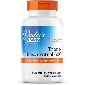 Doctor's Best Trans-Resveratrol 600, Non-GMO, Vegan, Gluten Free, Soy Free, 600 mg, 60 Veggie Caps (DRB-00416)