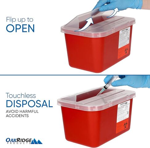 منتجات أوكريدج حاوية كبيرة للأدوات الحادة للاستخدام المنزلي والمهني سعة 1 جالون (3 عبوات)، التخلص من الإبرة والمحاقن من المخاطر البيولوجية، غطاء منبثق، معتمد من مراكز السيطرة على الأمراض (CDC) in Kuwait
