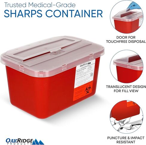 منتجات أوكريدج حاوية كبيرة للأدوات الحادة للاستخدام المنزلي والمهني سعة 1 جالون (3 عبوات)، التخلص من الإبرة والمحاقن من المخاطر البيولوجية، غطاء منبثق، معتمد من مراكز السيطرة على الأمراض (CDC) in Kuwait