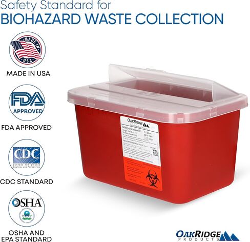 منتجات أوكريدج حاوية كبيرة للأدوات الحادة للاستخدام المنزلي والمهني سعة 1 جالون (3 عبوات)، التخلص من الإبرة والمحاقن من المخاطر البيولوجية، غطاء منبثق، معتمد من مراكز السيطرة على الأمراض (CDC) in Kuwait