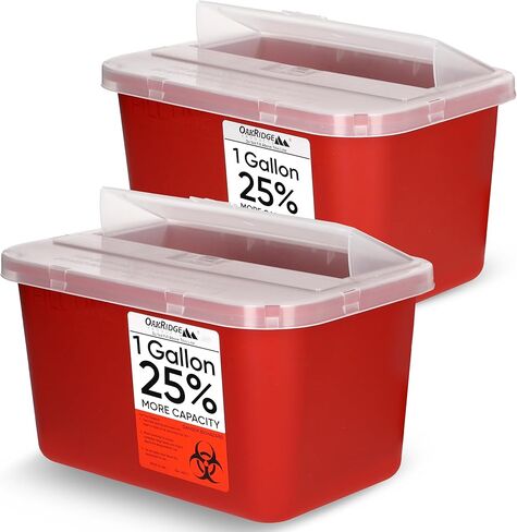 منتجات أوكريدج حاوية كبيرة للأدوات الحادة للاستخدام المنزلي والمهني سعة 1 جالون (3 عبوات)، التخلص من الإبرة والمحاقن من المخاطر البيولوجية، غطاء منبثق، معتمد من مراكز السيطرة على الأمراض (CDC) in Kuwait