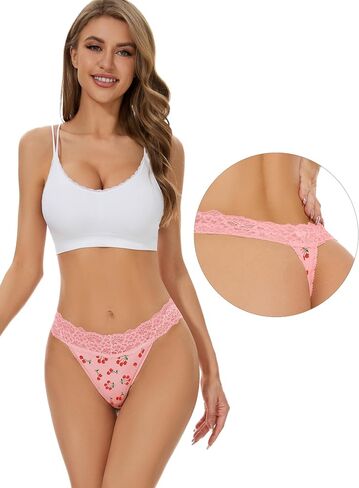voenxe Seamless Lace Thongs for Women No Show Thong Underwear,Lady Breathable Comfort Panty Soft Laser Cut Undie,Tanga,5-Pack in Kuwait