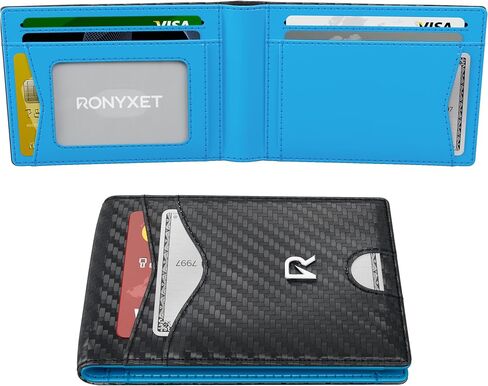 Ronyxet Minimalistic Carbon Fiber Wallet for Men - RFID Blocking Wallet, Business Card Holder and Credit Card Holder for Men - Front Pocket Aluminum Slim Metal Wallet with Metal Money Clips in Saudi Arabia