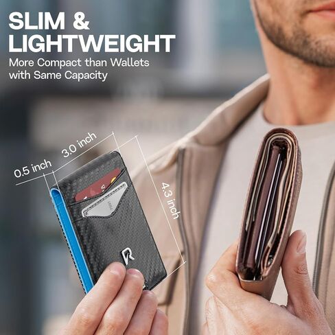 Ronyxet Minimalistic Carbon Fiber Wallet for Men - RFID Blocking Wallet, Business Card Holder and Credit Card Holder for Men - Front Pocket Aluminum Slim Metal Wallet with Metal Money Clips in Saudi Arabia