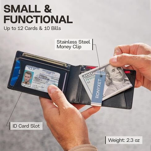 Ronyxet Minimalistic Carbon Fiber Wallet for Men - RFID Blocking Wallet, Business Card Holder and Credit Card Holder for Men - Front Pocket Aluminum Slim Metal Wallet with Metal Money Clips in Kuwait