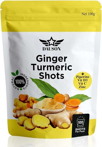 Vitalute Ginger Turmeric Powder - Ginger Turmeric Supplement Fortified with Orange, Curcumin, Vitamin C, Vitamin D, Zinc. 100g/100 Shots of Ginger Juice, Turmeric Juice for Joint, Gut, Keto, Immunity in Kuwait