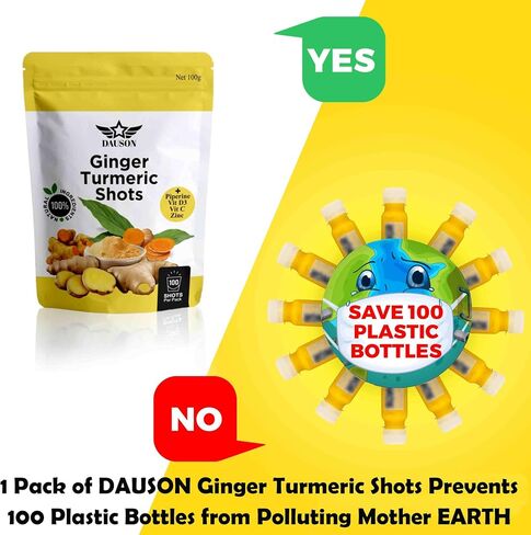 Vitalute Ginger Turmeric Powder - Ginger Turmeric Supplement Fortified with Orange, Curcumin, Vitamin C, Vitamin D, Zinc. 100g/100 Shots of Ginger Juice, Turmeric Juice for Joint, Gut, Keto, Immunity in Kuwait