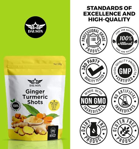 Vitalute Ginger Turmeric Powder - Ginger Turmeric Supplement Fortified with Orange, Curcumin, Vitamin C, Vitamin D, Zinc. 100g/100 Shots of Ginger Juice, Turmeric Juice for Joint, Gut, Keto, Immunity in Kuwait