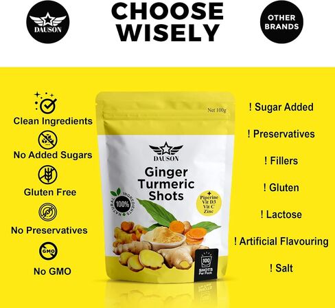 Vitalute Ginger Turmeric Powder - Ginger Turmeric Supplement Fortified with Orange, Curcumin, Vitamin C, Vitamin D, Zinc. 100g/100 Shots of Ginger Juice, Turmeric Juice for Joint, Gut, Keto, Immunity in Kuwait