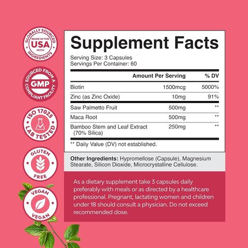 Extra Strength Saw Palmetto for Women - DHT Blocker Thickening Hair Vitamins for Hair Loss for Women - 500mg Pure Saw Palmetto Capsules with Maca Root & Biotin for Stronger Thicker Faster Hair Growth in Kuwait