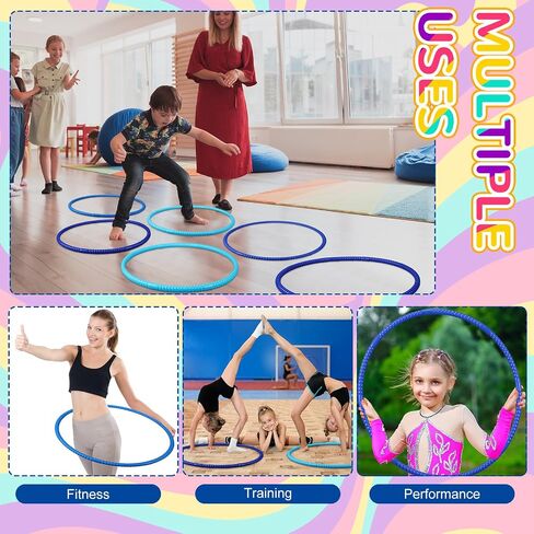 Sratte 12 Pcs Toy Hoop for Kids Detachable Adjustable Toy Hoop Colored Hoop Exercise Hula Ring Plastic Circles for Kids Teens Gymnastics, Dog Agility Equipment, Sports Party (Fresh Color,28 Inch) in Saudi Arabia