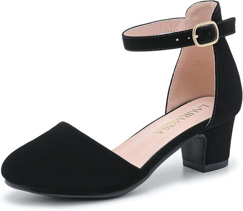 LAURMOSA Girls Dress Shoes Closed Toe Chunky Heels Ankle Strap Wedding Party Pump Shoes in Kuwait