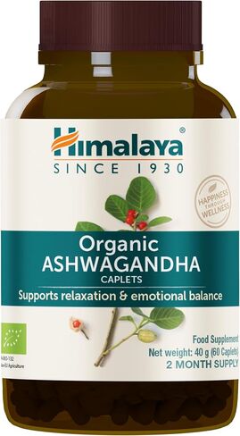 Himalaya Organic Ashwagandha, 120 Day Supply, Herbal Supplement for Stress Relief, Energy Support, Occasional Sleeplessness, USDA Organic, Non-GMO, Vegan, Gluten Free, 670 mg, 60 Caplets, 2 Pack in Saudi Arabia