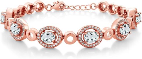 سوار تنس من جيم ستون كينج مطلي بالذهب الوردي عيار 18 قيراط فضي مورجانيت للنساء (5.82 قيراط، بيضاوي 7 × 5 مم، 7 بوصات مع موسع 1 بوصة) in Kuwait