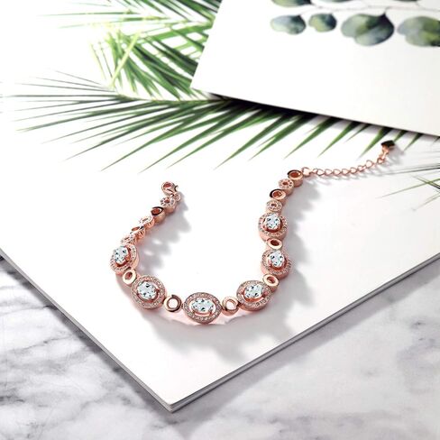 سوار تنس من جيم ستون كينج مطلي بالذهب الوردي عيار 18 قيراط فضي مورجانيت للنساء (5.82 قيراط، بيضاوي 7 × 5 مم، 7 بوصات مع موسع 1 بوصة) in Kuwait