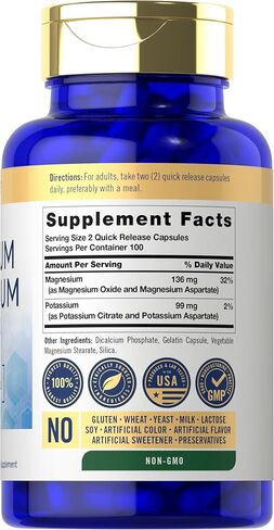 Potassium Magnesium Supplement | 250 Count | Non-GMO & Gluten Free Complex | by Carlyle in Saudi Arabia