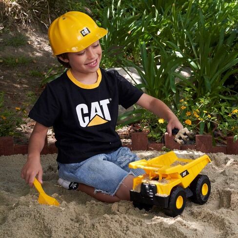 مجموعة الرمل للجرافة ذات العجلات من CatToysOfficial مع محمل للقطط مقاس 10 بوصة، وقبعة صلبة للقطط وأدوات رمل باللون الأصفر in Kuwait