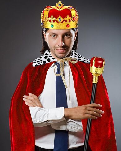 Cindeer 3 Pieces Men King Cape Costume Set Medieval King Robe Cape Gold Regal King Crown King Scepter for Carnival Mardi Gras Cosplay Halloween Dress Party in Kuwait