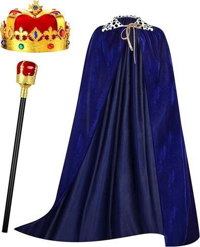 Cindeer 3 Pieces Men King Cape Costume Set Medieval King Robe Cape Gold Regal King Crown King Scepter for Carnival Mardi Gras Cosplay Halloween Dress Party in Kuwait