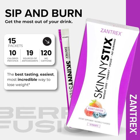 مسحوق الطاقة Zantrex SkinnyStix - زيادة الطاقة، وزيادة التركيز، وتعزيز المزاج - 10 سعرات حرارية - حبوب القهوة، يربا ماتي، كايين - 30 قطعة (عبوة من 1) بيري فيوجن in Saudi Arabia