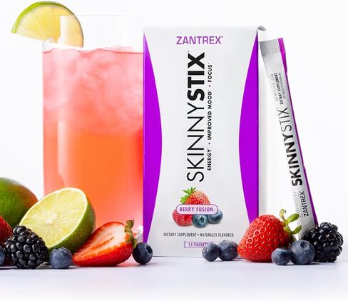 مسحوق الطاقة Zantrex SkinnyStix - زيادة الطاقة، وزيادة التركيز، وتعزيز المزاج - 10 سعرات حرارية - حبوب القهوة، يربا ماتي، كايين - 30 قطعة (عبوة من 1) بيري فيوجن in Saudi Arabia