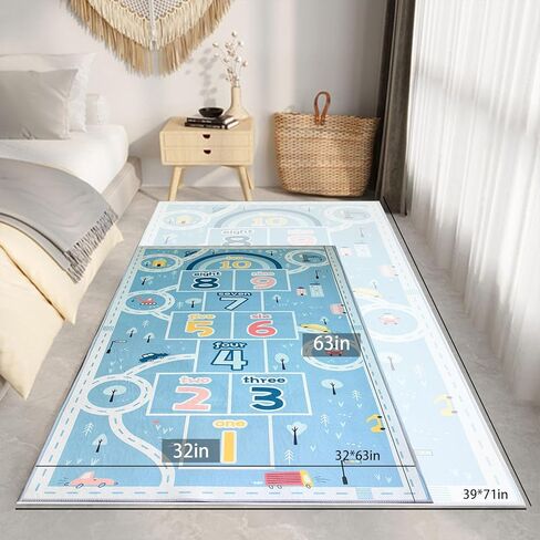 Kids Rug Play Mat, Car Rug, Hopscotch Rug, Hopscotch Mat for Kids, Can Be Used to Play with Cars Kids Carpet Play Mat,(Blue,80×120cm/32×47IN) in Kuwait
