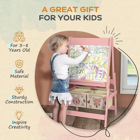 Qaba Art Easel for Kids with Paper Roll, 3 in 1 Toddler Painting Easel with Blackboard, Whiteboard, Storage Baskets, Green in Saudi Arabia