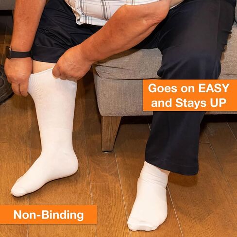 Extra Wide Medical Mid Calf Crew (Pack of 3), Diabetic Socks, Made in USA, for Men and Women (Large, White) in Saudi Arabia