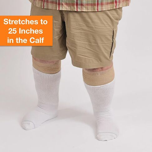 Extra Wide Medical Mid Calf Crew (Pack of 3), Diabetic Socks, Made in USA, for Men and Women (Large, White) in Saudi Arabia