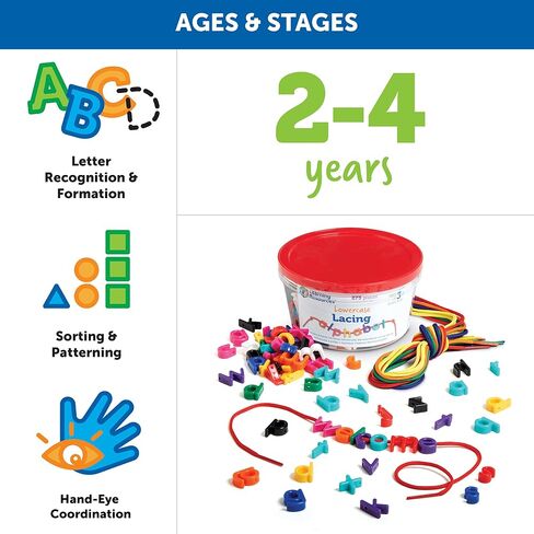 Learning Resources Uppercase Lacing Alphabet - 275 Pieces, Ages 3+, Preschool Learning Must Haves, Teacher and Home School Supplies, Alphabet String Letter for Kids, Back to School Supplies in Saudi Arabia