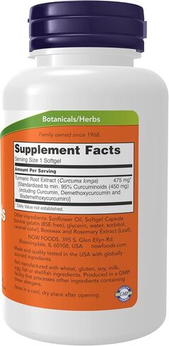 NOW Supplements, مواد هلامية من الكركمين الكركمي (كركم لونغا)، مستخلص موحد، مكمل عشبي يحتوي على 95% من الكركمينويدات، 120 كبسولة هلامية in Saudi Arabia