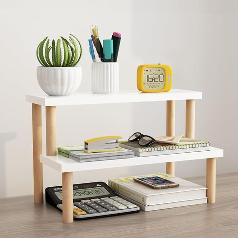 Small Plant Stand Indoor Ladder Shelf Desk, 2 Tiers Desktop Flower Stand Window Sill ,Wood Display Stand for Succulent Cupcake Spice Rack Countertop ( White, 14.2") in Saudi Arabia