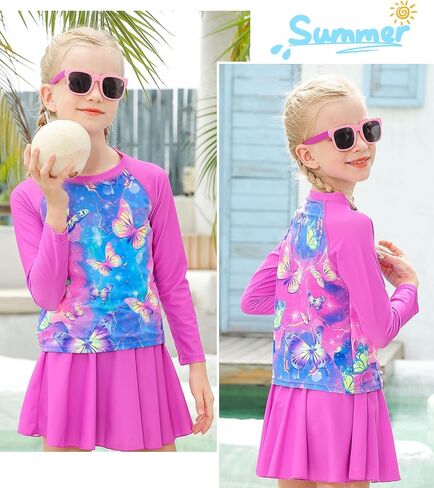 Idgreatim Girls Two Piece Swimsuit Long Sleeve Rash Guard Sets UPF+ 50 Beach Bathing Suit 3-10 Years in Kuwait