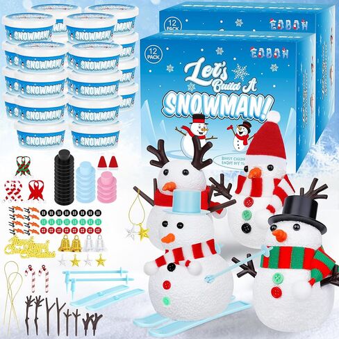 24 Pack Build a Snowman Kit, Christmas DIY Snowman Crafts for Kids Bulk, Snowman Kit Winter Decorations Indoor, Creative Kids Air Dry Clay Modeling Crafts Kit for Christmas Kids Gifts Favor Supplies in Kuwait