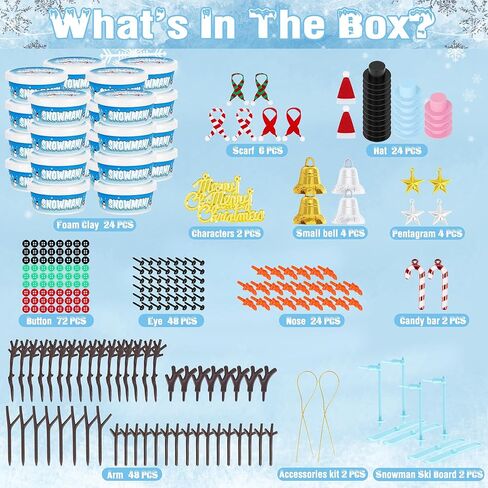 24 Pack Build a Snowman Kit, Christmas DIY Snowman Crafts for Kids Bulk, Snowman Kit Winter Decorations Indoor, Creative Kids Air Dry Clay Modeling Crafts Kit for Christmas Kids Gifts Favor Supplies in Kuwait